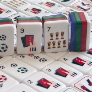 Collector Soccer Cup American Mahjong Set with themed layered acrylic tiles