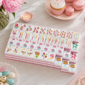Sweet Cupcake American Mahjong Set with themed layered acrylic tiles