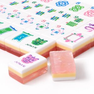 Glossy Coral Orange American Mahjong Set with themed layered acrylic tiles
