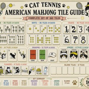 Cute Tennis Cat American Mahjong Set & Play Mat, Playful Court Art, 160 Tiles, Luxury Game Night Gift, Gift for Mahjong
