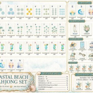 Coastal Beach Mahjong Set, Custom American Mahjong Tiles, Gift for Mahjong Lovers, Beach House Game Night Gift - 4