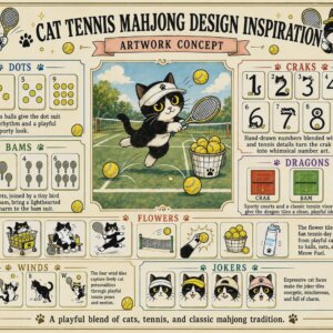 Cute Tennis Cat American Mahjong Set & Play Mat, Playful Court Art, 160 Tiles, Luxury Game Night Gift, Gift for Mahjong