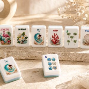 Ocean Breeze American Mahjong Set, 160 Acrylic Tiles UV Printed Coastal Beach Mahjong Game with Jokers & Blanks, Tropica