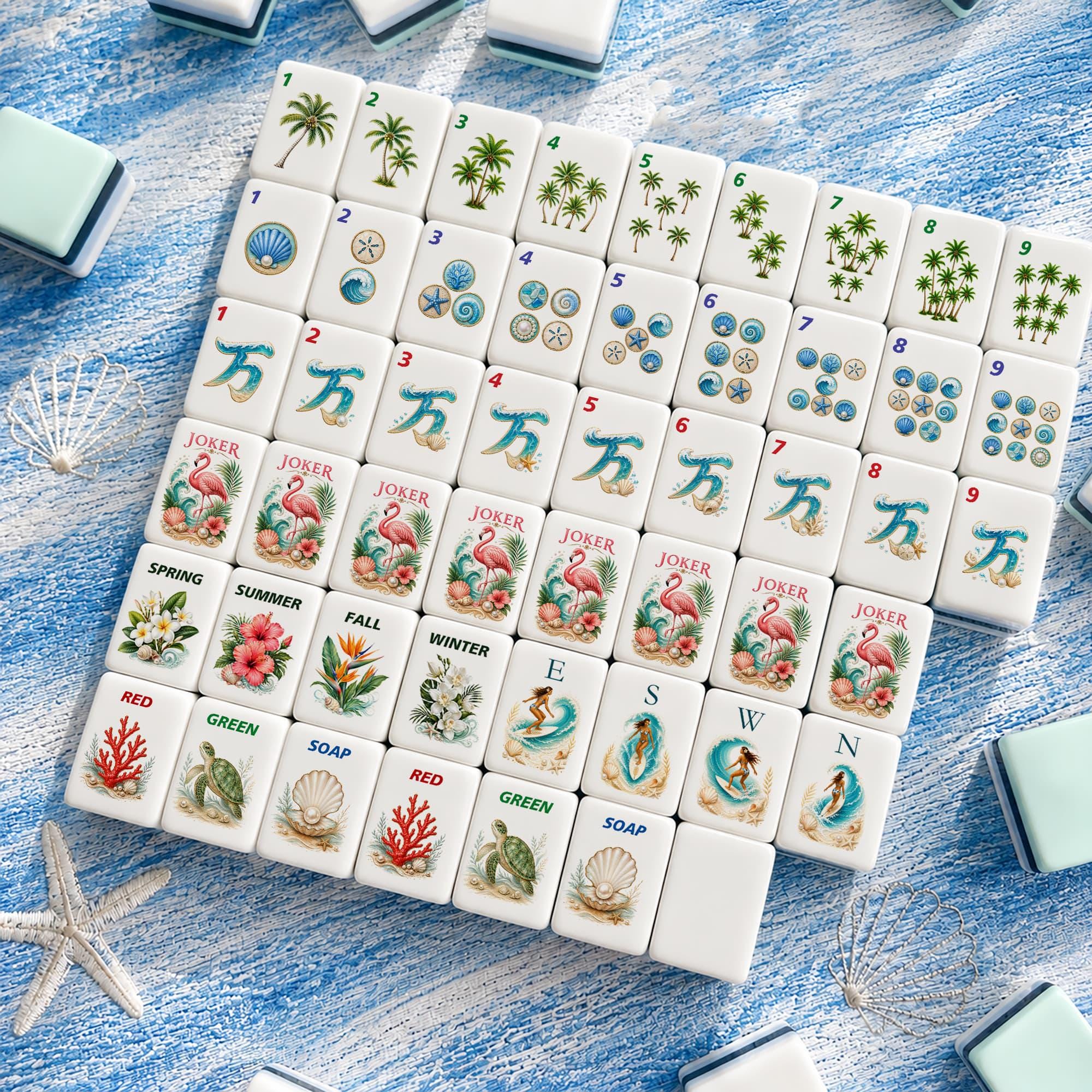 Seafoam Coastal American Mahjong tiles in seafoam coral and sandy beige