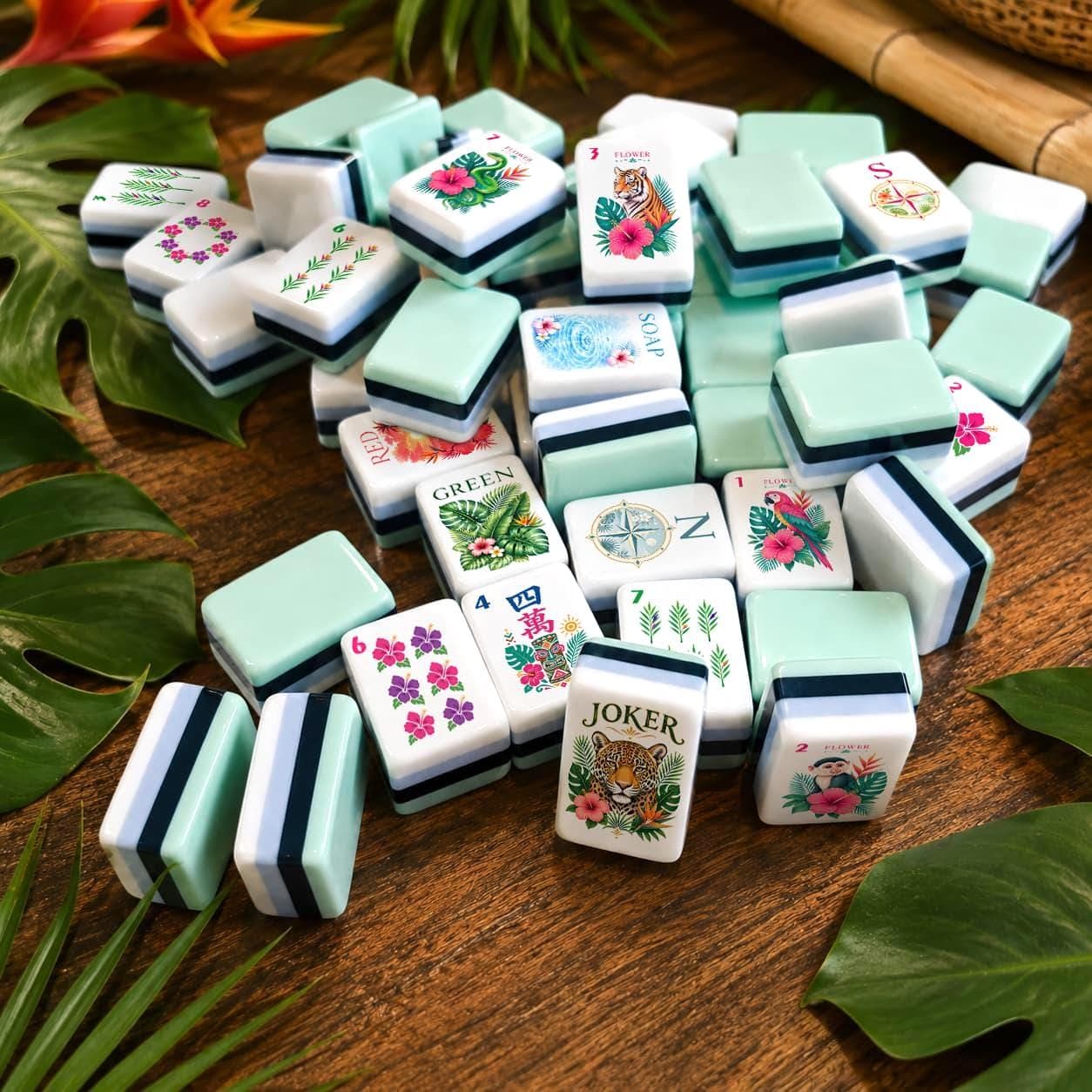 Tropical jungle animal American Mahjong tiles with tiger and leopard Jokers