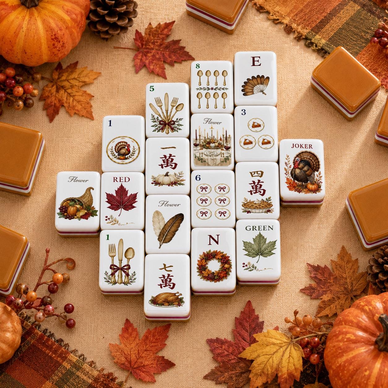 Vintage Thanksgiving American Mahjong tiles