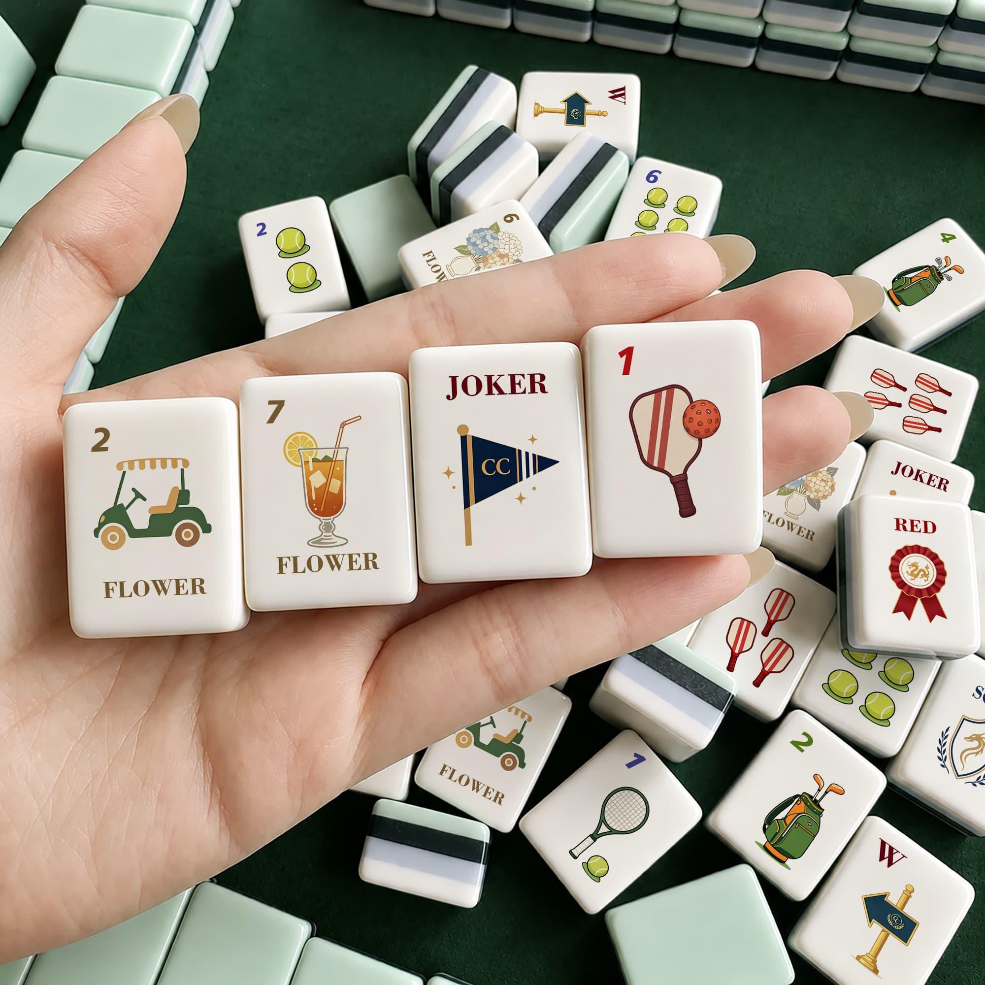 Grand Club American Mahjong tiles with golf tennis and pickleball suits