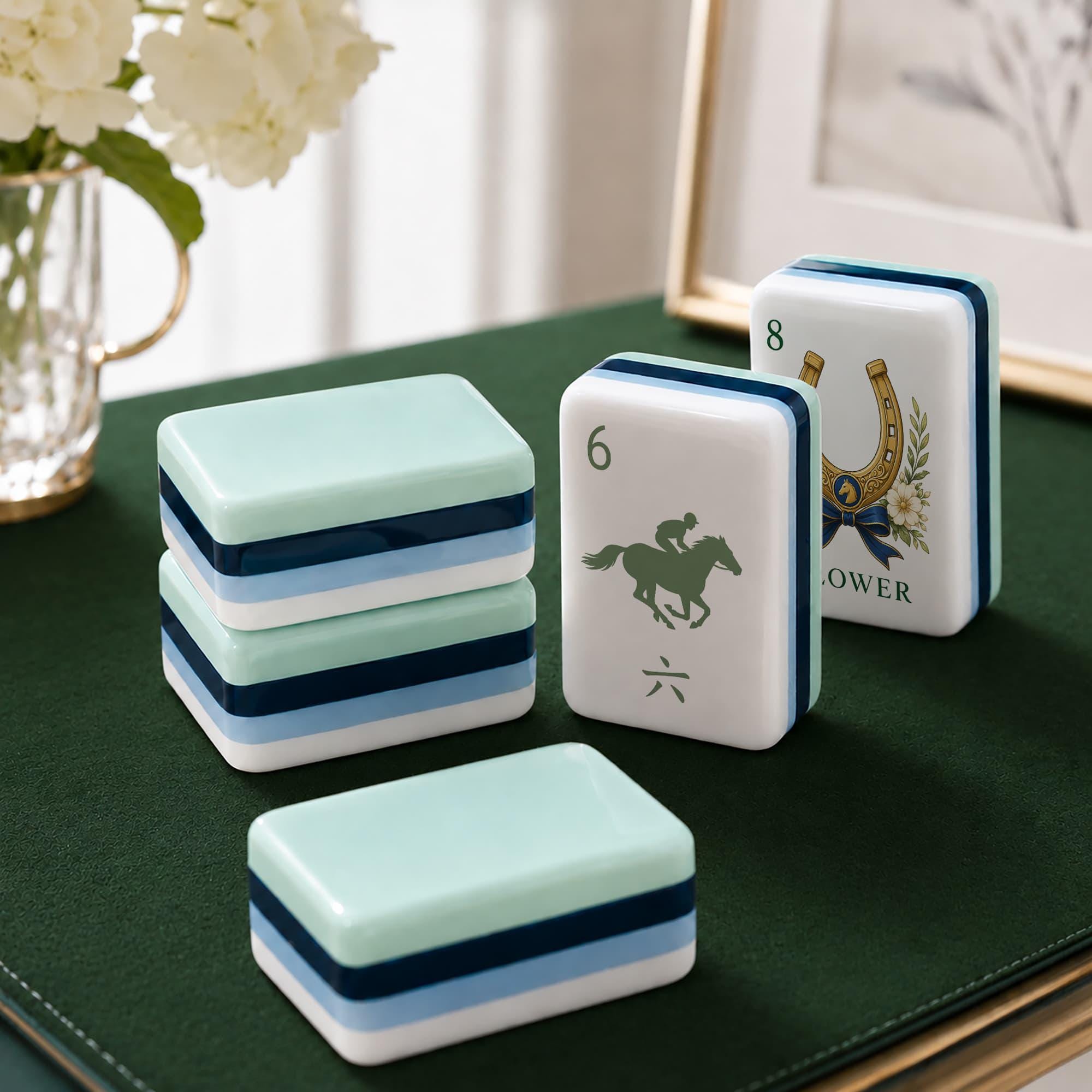 Horse Ranch Western American Mahjong tiles with saddle and horse artwork