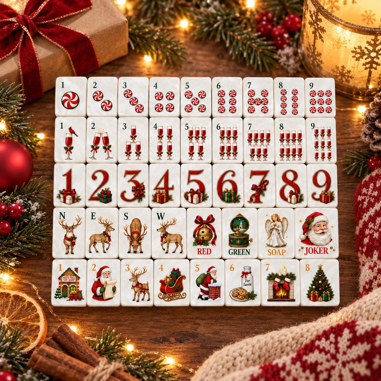 Peppermint Christmas American Mahjong Tiles