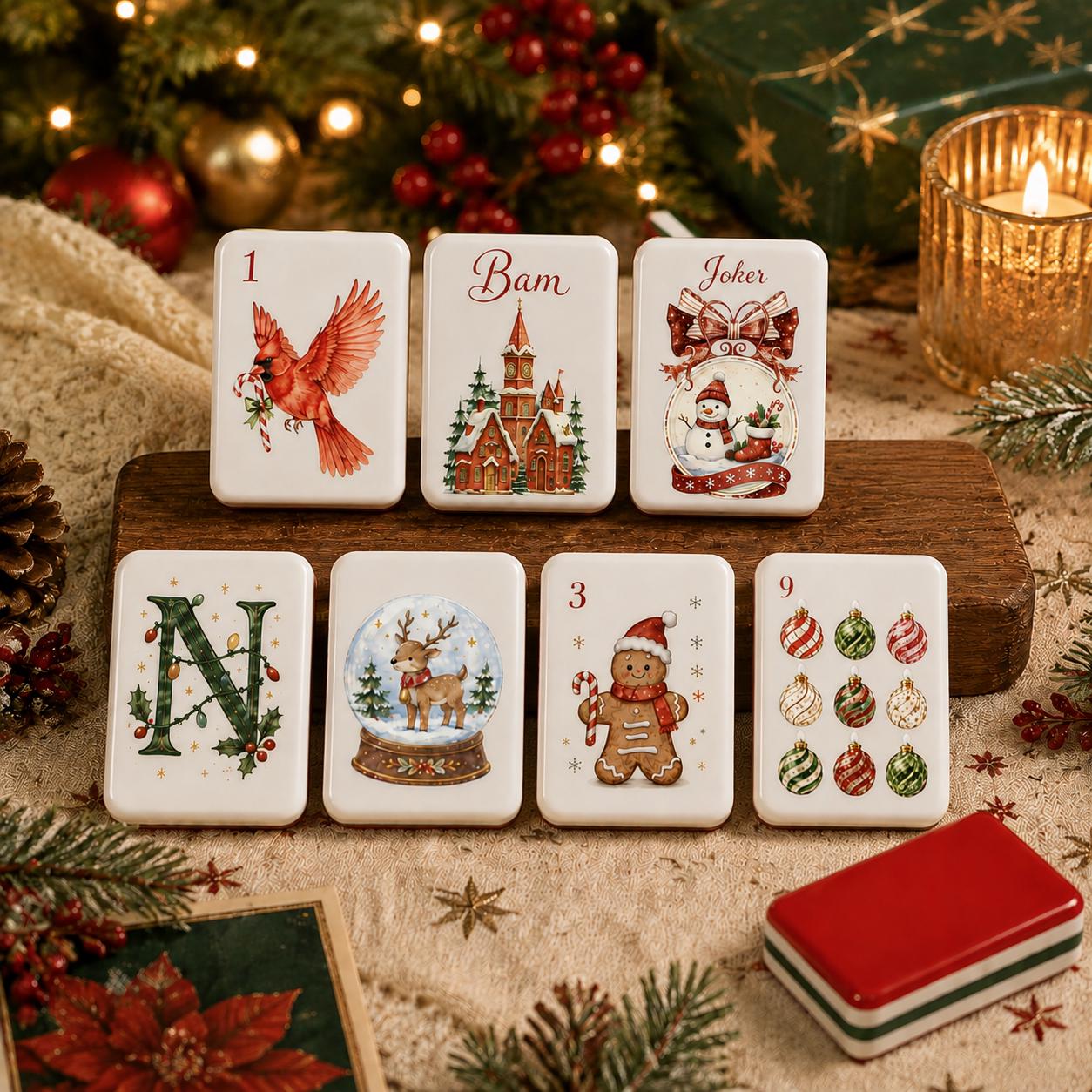 Classic Red & Green Christmas American Mahjong Tiles