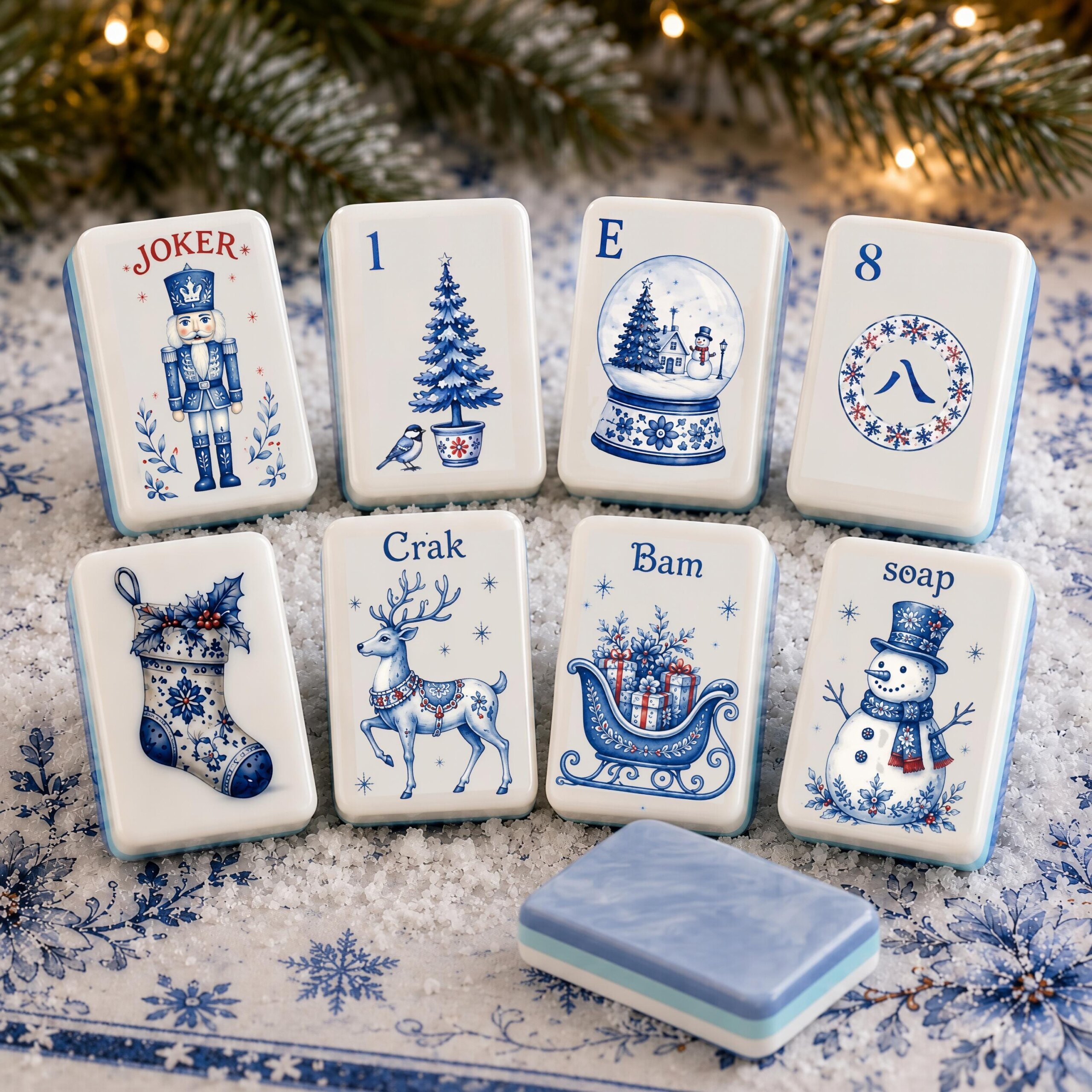 Blue Porcelain Christmas American Mahjong Tiles