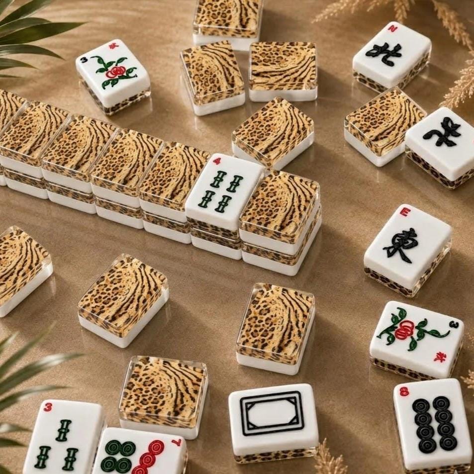 Leopard and Zebra Safari American Mahjong Tiles with mixed spotted striped animal pattern