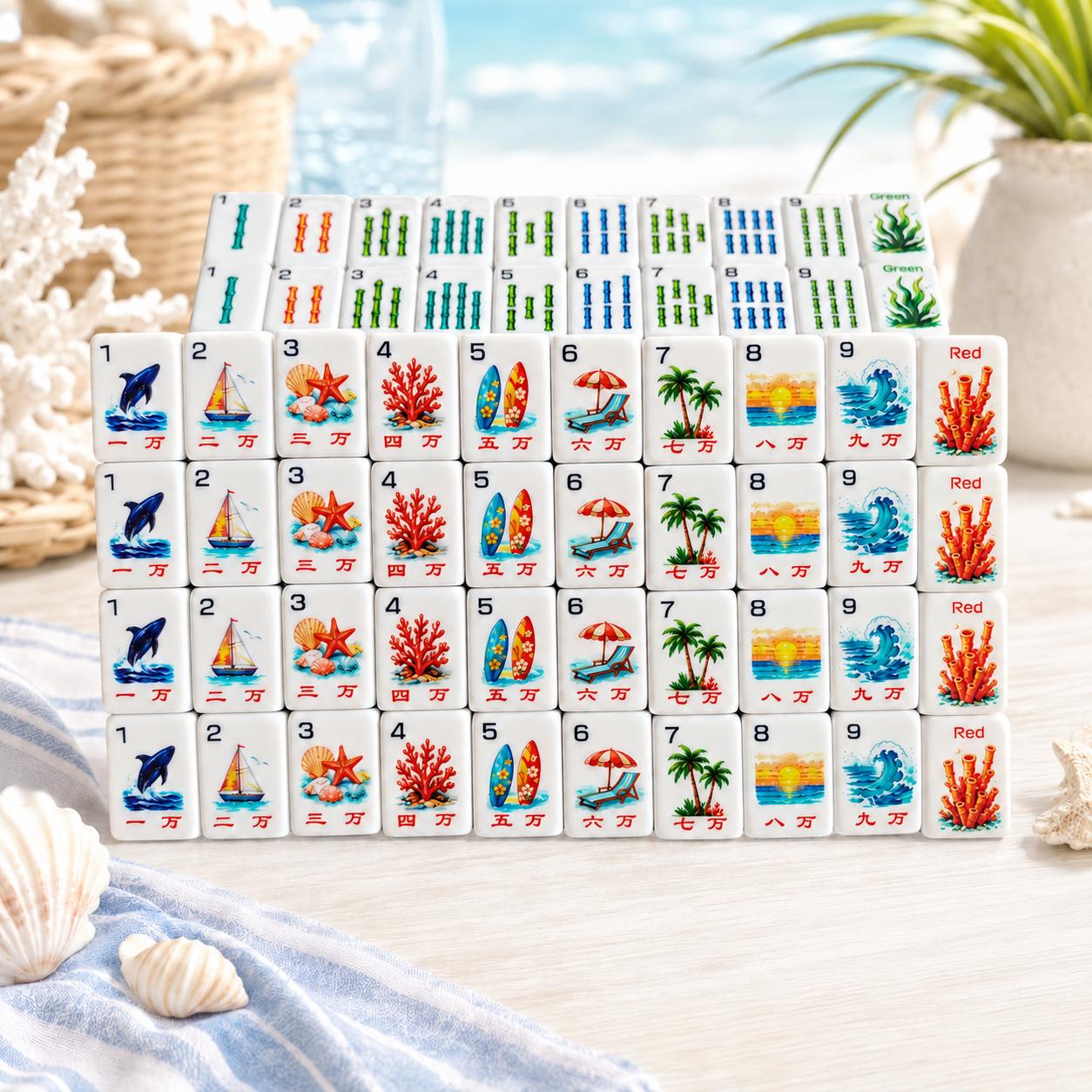 Nautical Beach American Mahjong tiles with shells sailboats and anchor Jokers