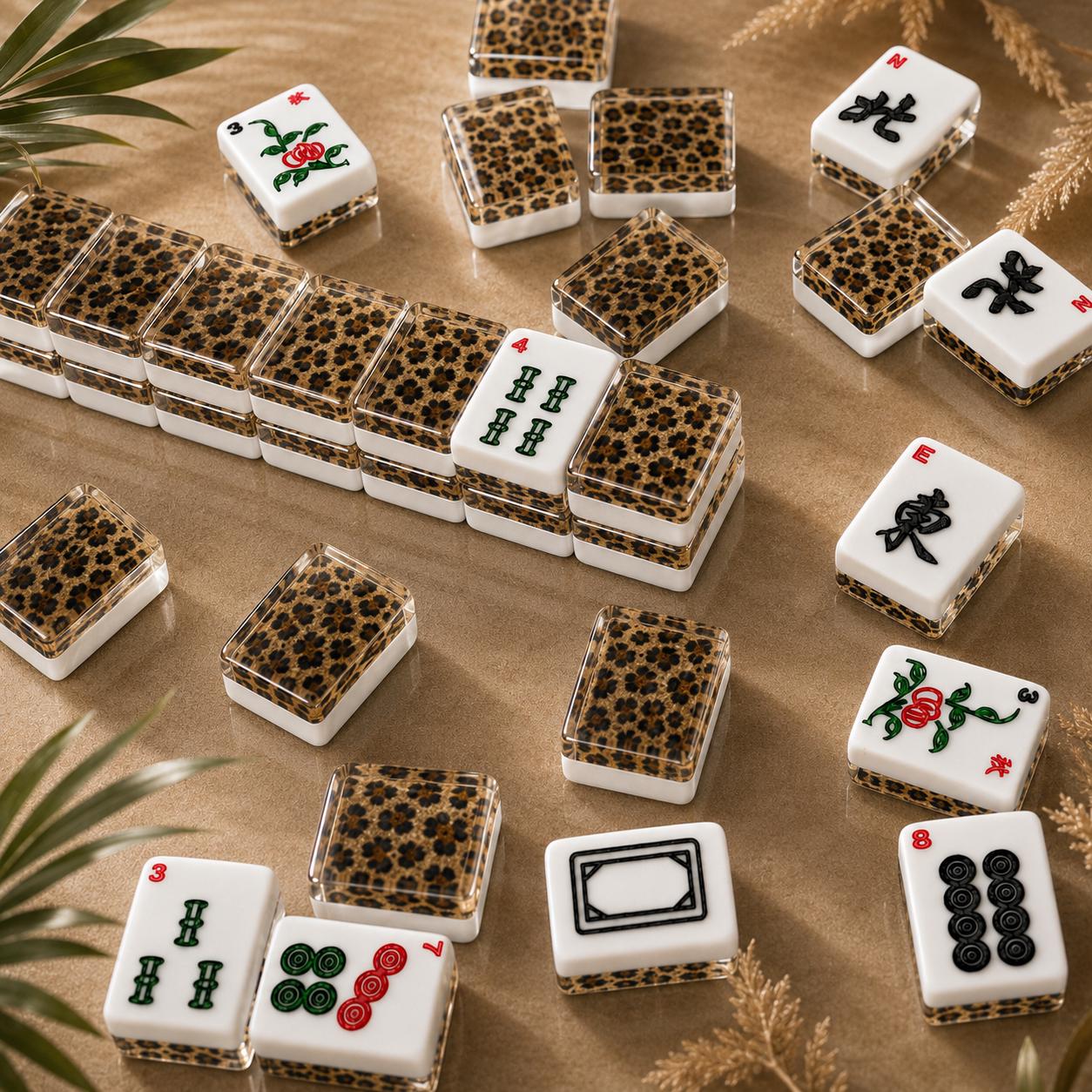 Small-Spot Leopard American Mahjong Tiles with dense brown and black animal print on backs