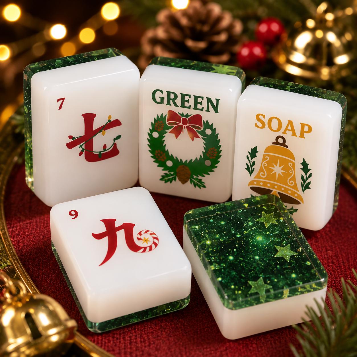 Green Starry Christmas American Mahjong Tiles