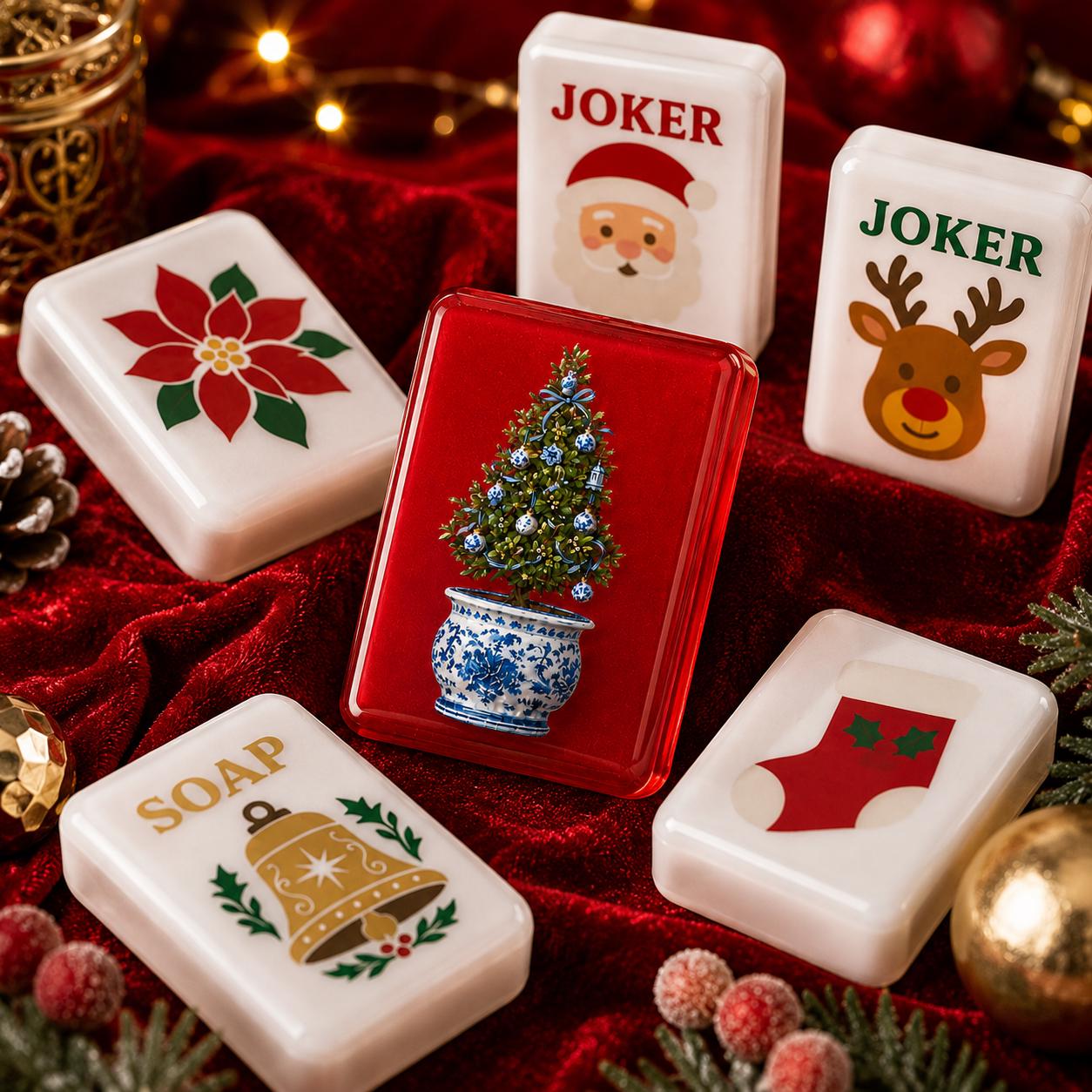 Red Ginger Jar Christmas Tree American Mahjong Tiles