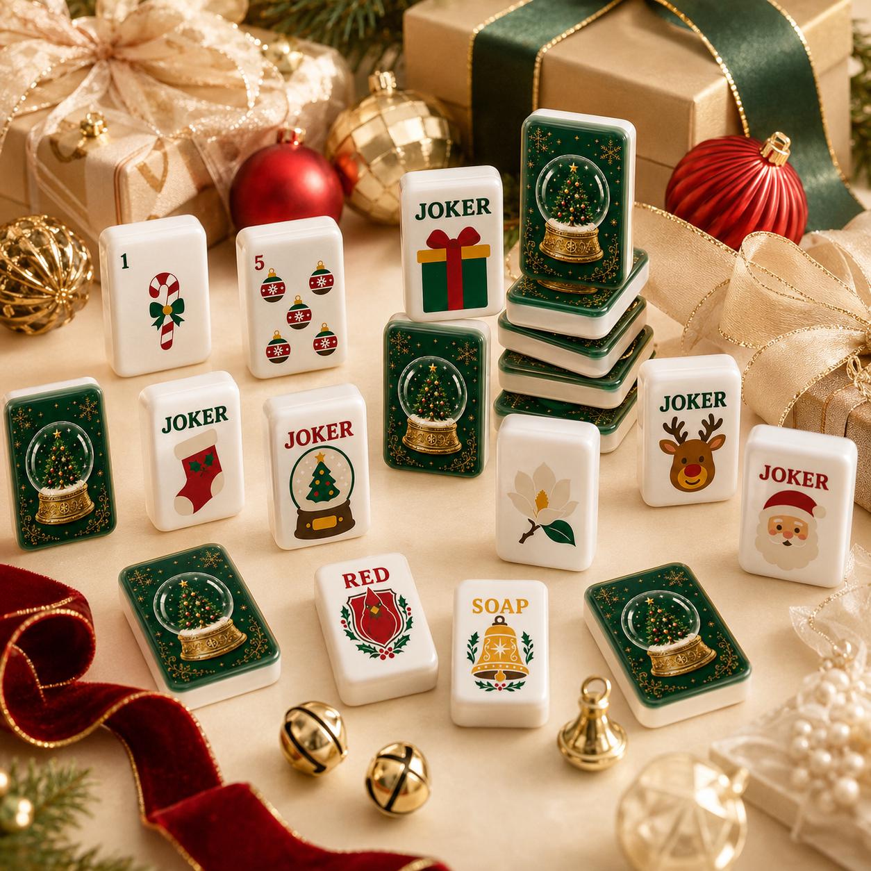 Green Snow Globe Christmas American Mahjong Tiles