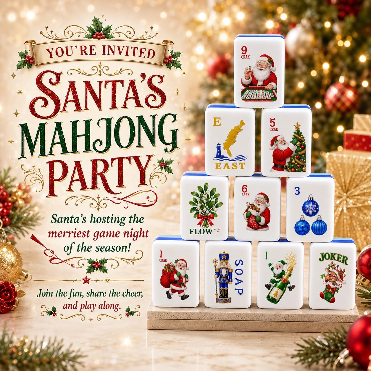 Santa Mahjong Party Christmas American Mahjong Tiles
