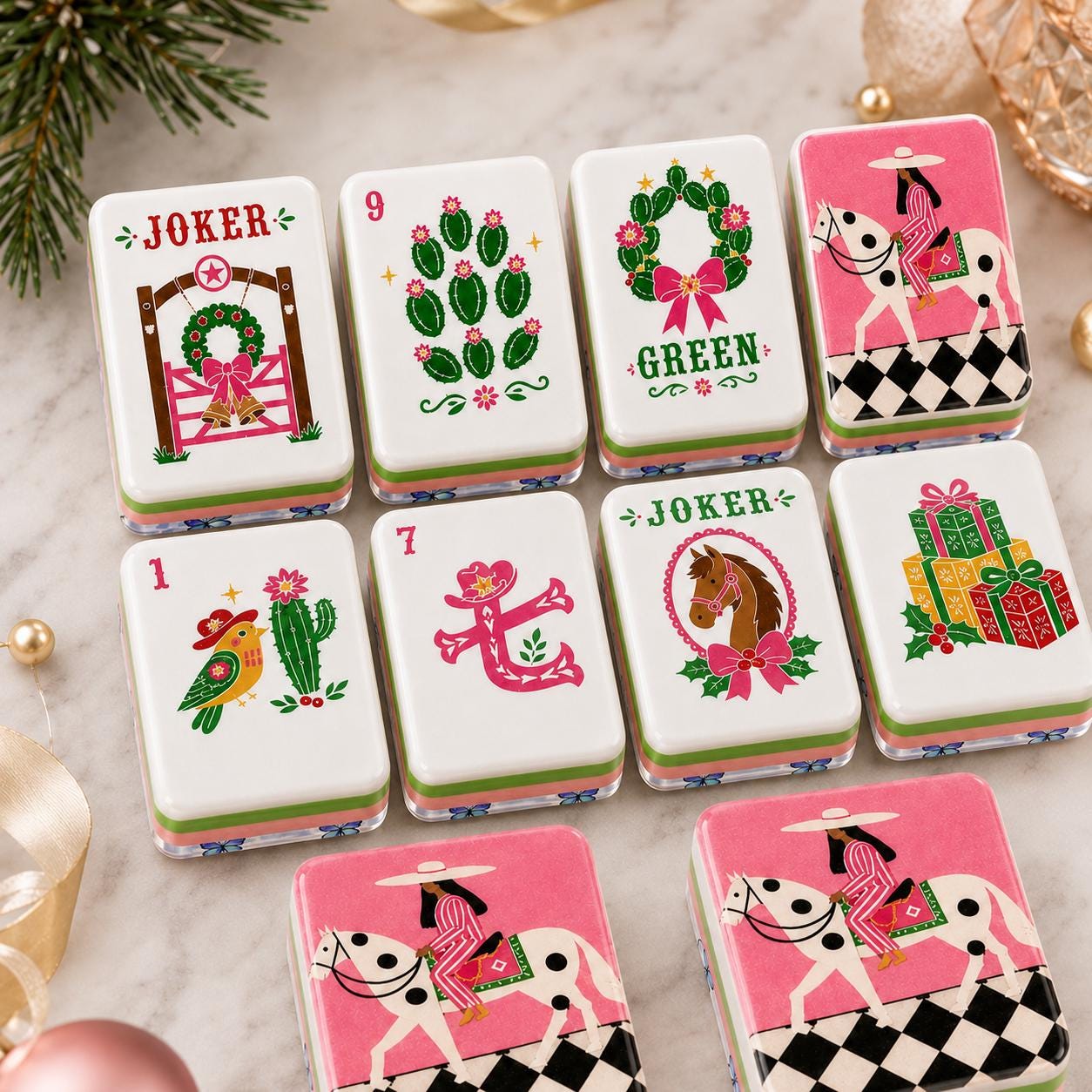 Cowgirl Horse Christmas American Mahjong Tiles