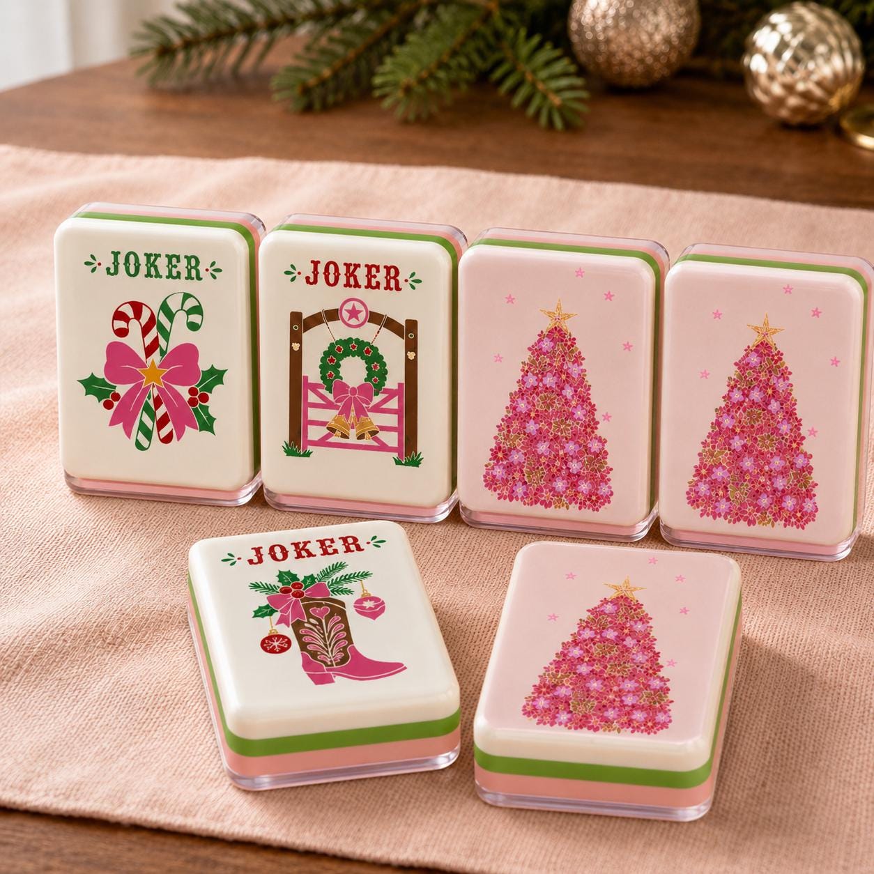 Pink Christmas Tree Western American Mahjong Tiles