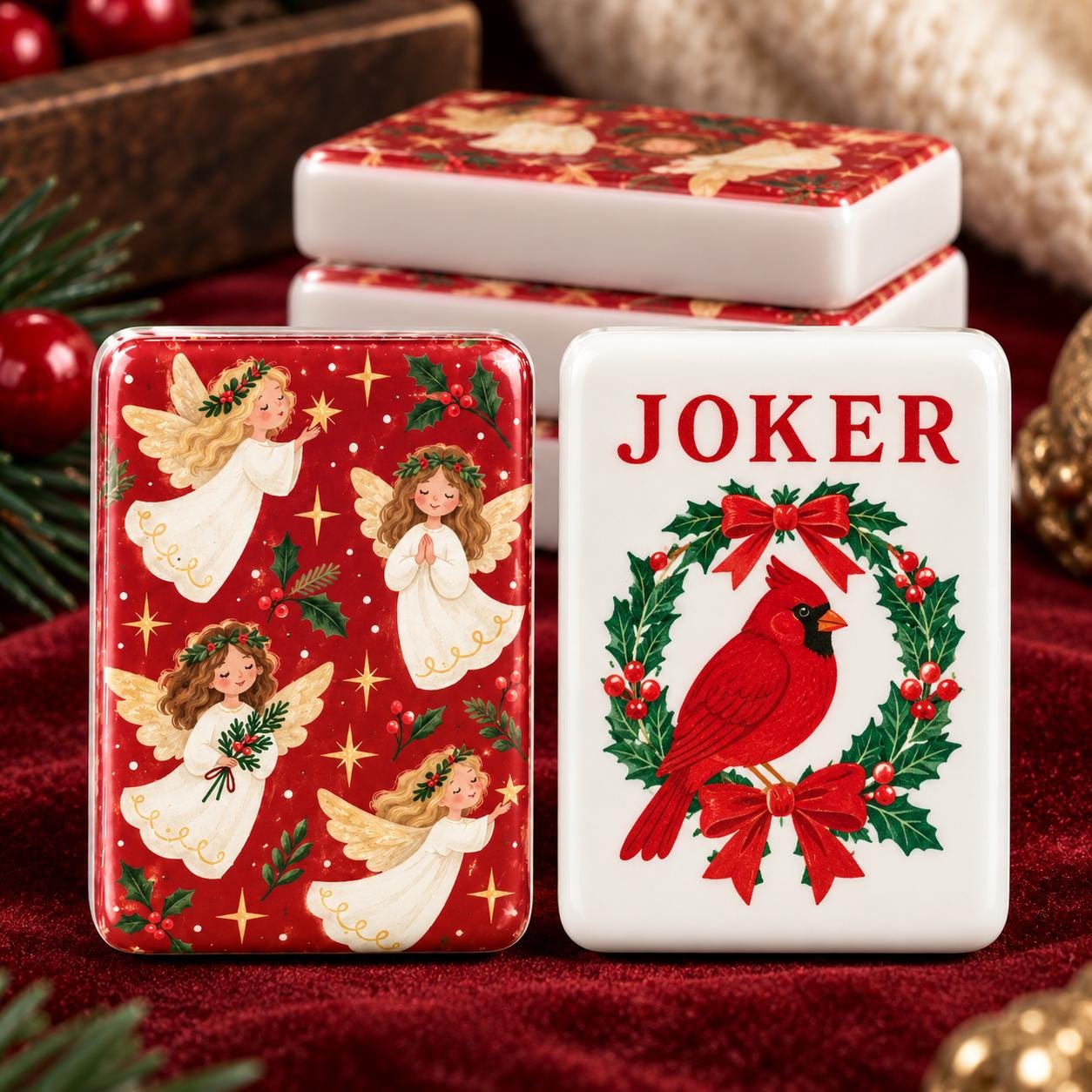 Christmas Angels and Cardinal American Mahjong Tiles