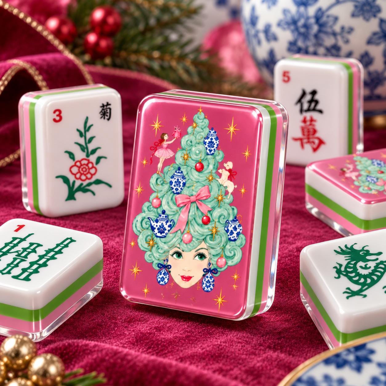 Ginger Jar Christmas Tree Mahjong tiles