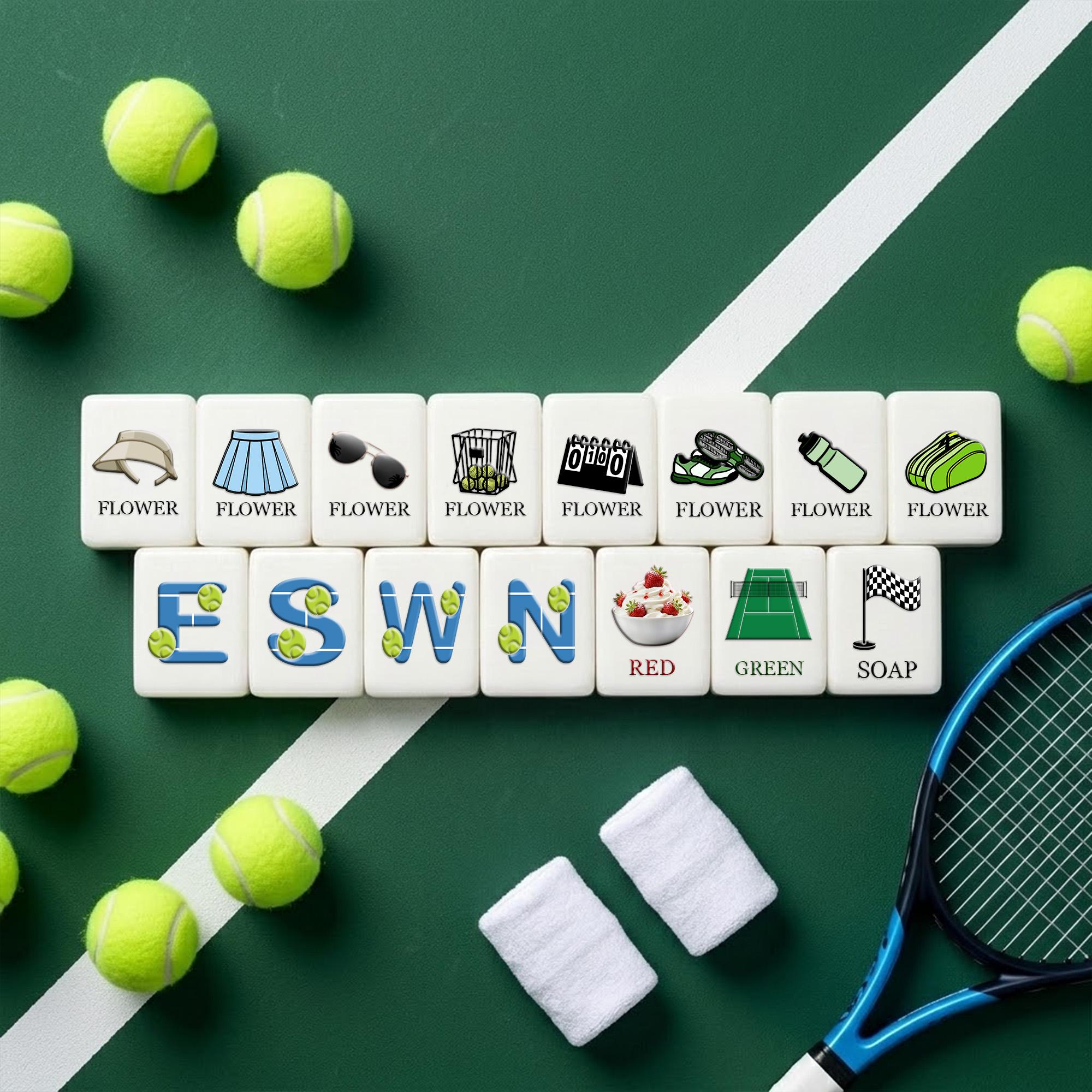 Tennis Club American Mahjong tiles with rackets balls and trophy Jokers
