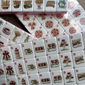 French Bakery Macaron American Mahjong tiles with baguettes tarts and cakes