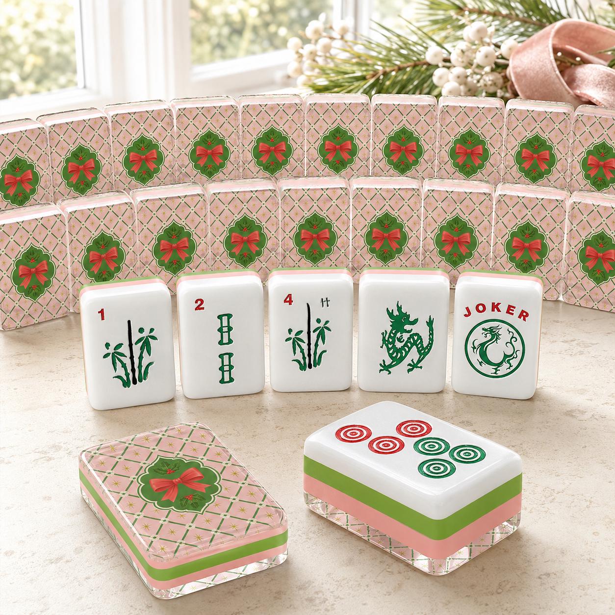 Christmas Holly Bow American Mahjong Tiles