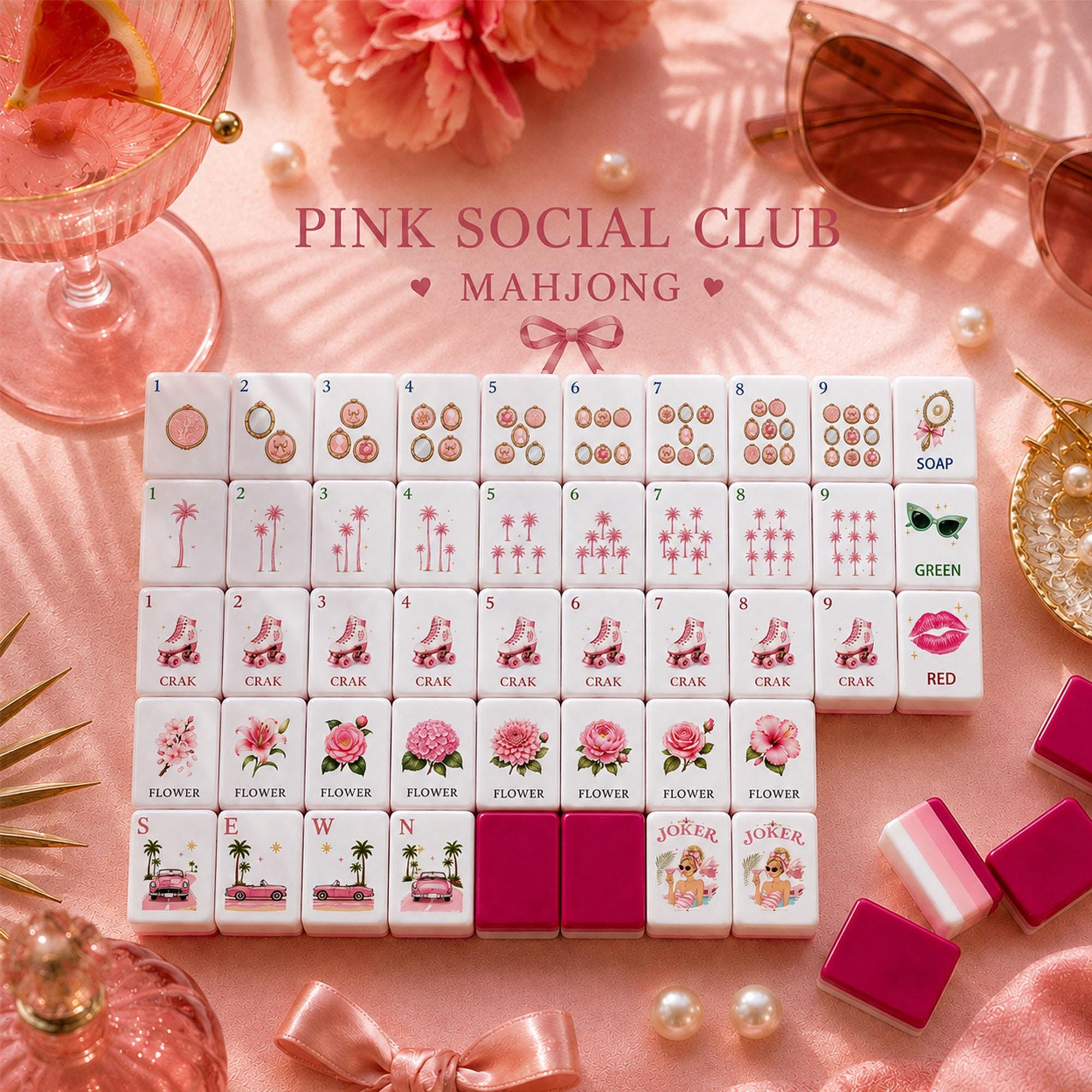 Pink Glam American Mahjong Tiles with fashion-inspired artwork