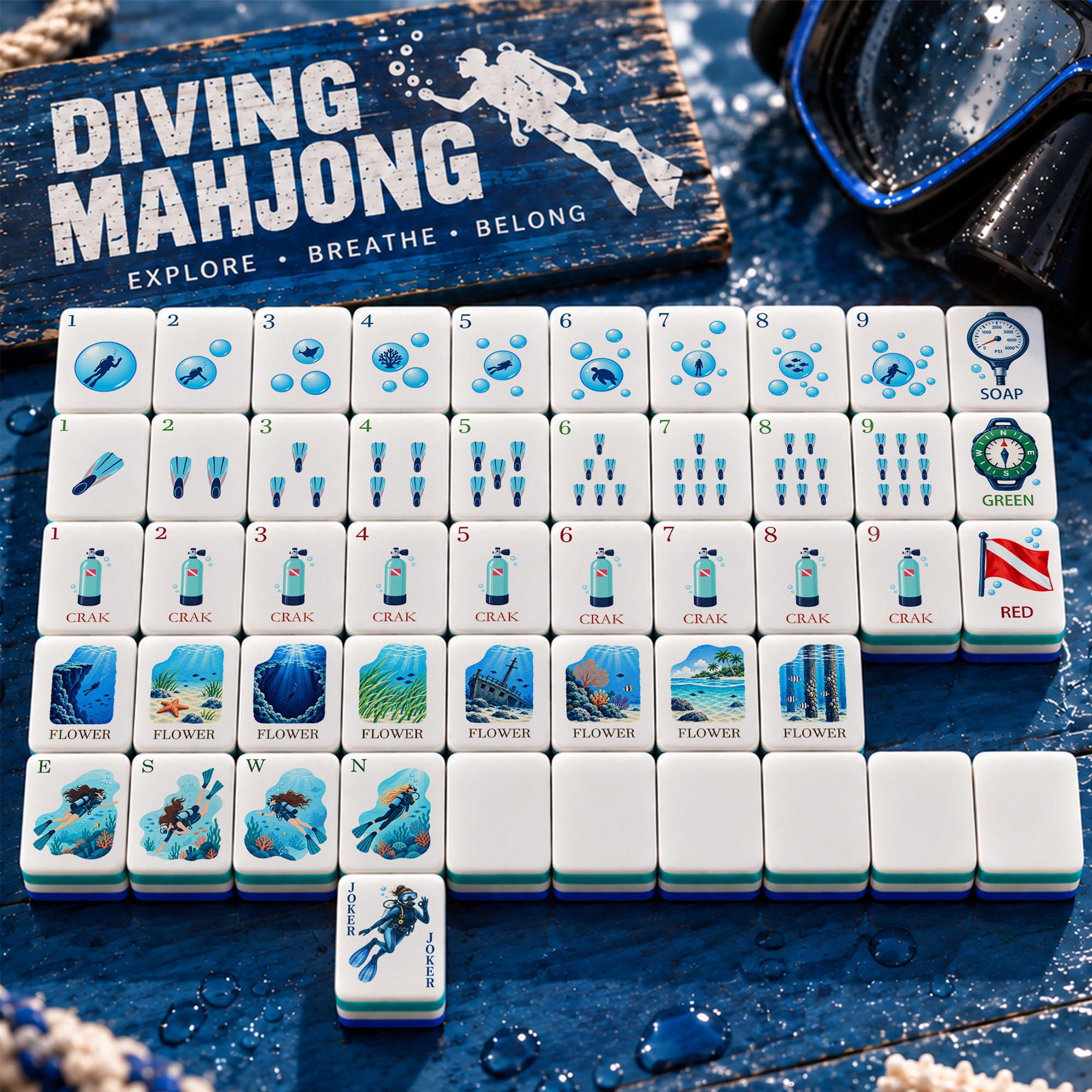 Scuba Diving American Mahjong Tiles with underwater artwork