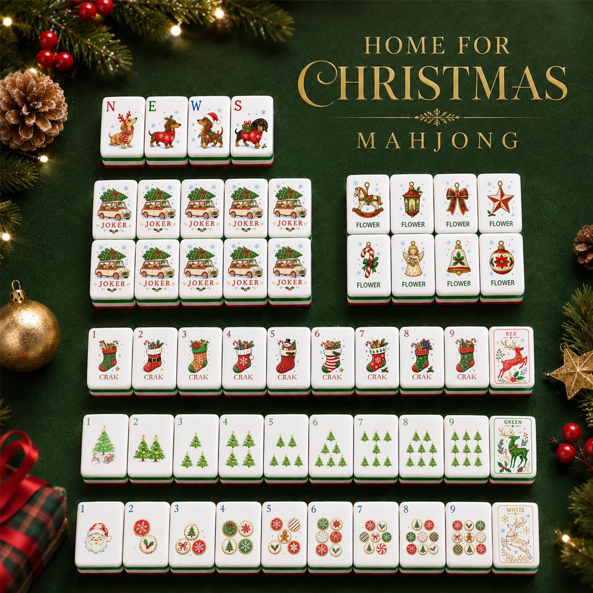 Home for Christmas American Mahjong Tiles