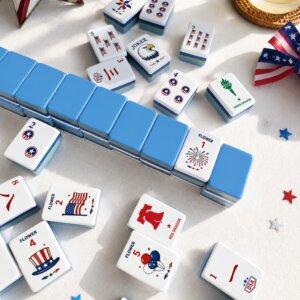 Stars and stripes patriotic American Mahjong tiles with red white and blue artwork