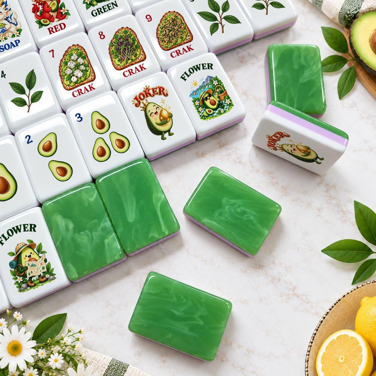 Avocado Mahjong Set, American Mahjong Tiles, Jade Green Acrylic Mahjong Set, Foodie Mahjong Gift, Unique Mahjong Tile Se