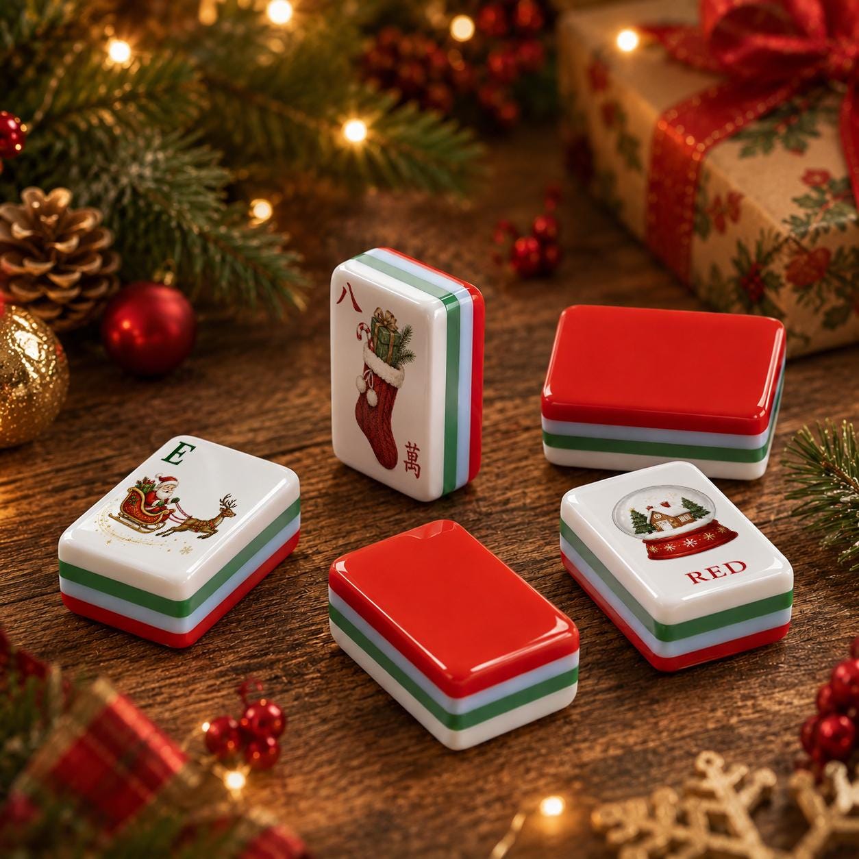 Christmas American Mahjong Set, Holiday Winter Mahjong Tiles, Vintage Christmas Game Set, Festive Acrylic Mahjong Gift f