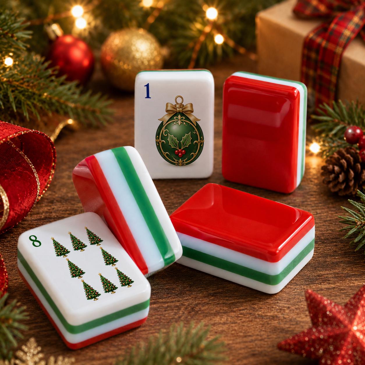 Christmas American Mahjong Set, Holiday Acrylic Mahjong Tiles, Festive Red Green Winter Game, Gift for Mahjong Lovers -