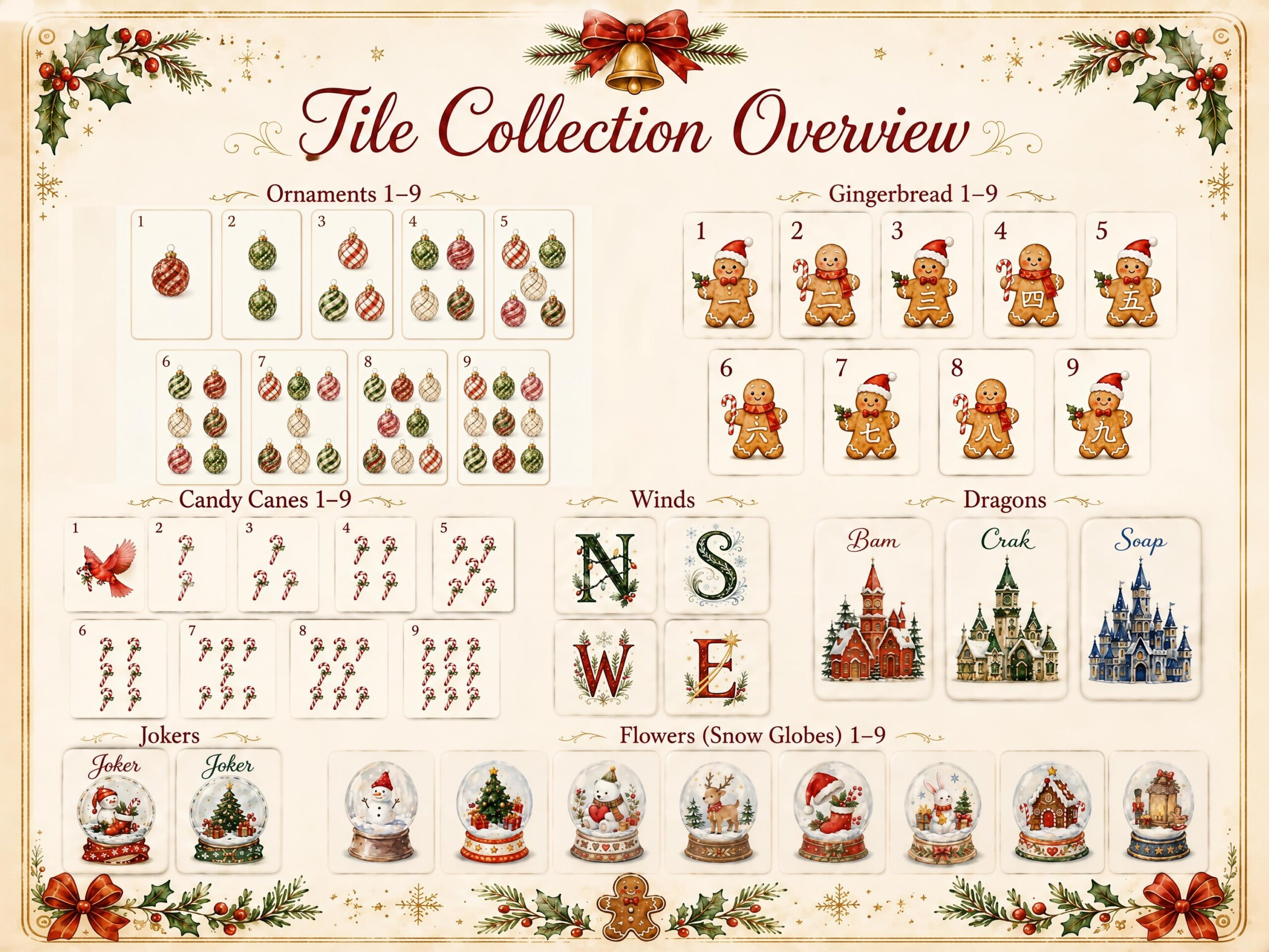 Christmas American Mahjong Set, Holiday Acrylic 160 Tile Set, Red Green Winter Mahjong Tiles, Festive Gift for Mahjong L