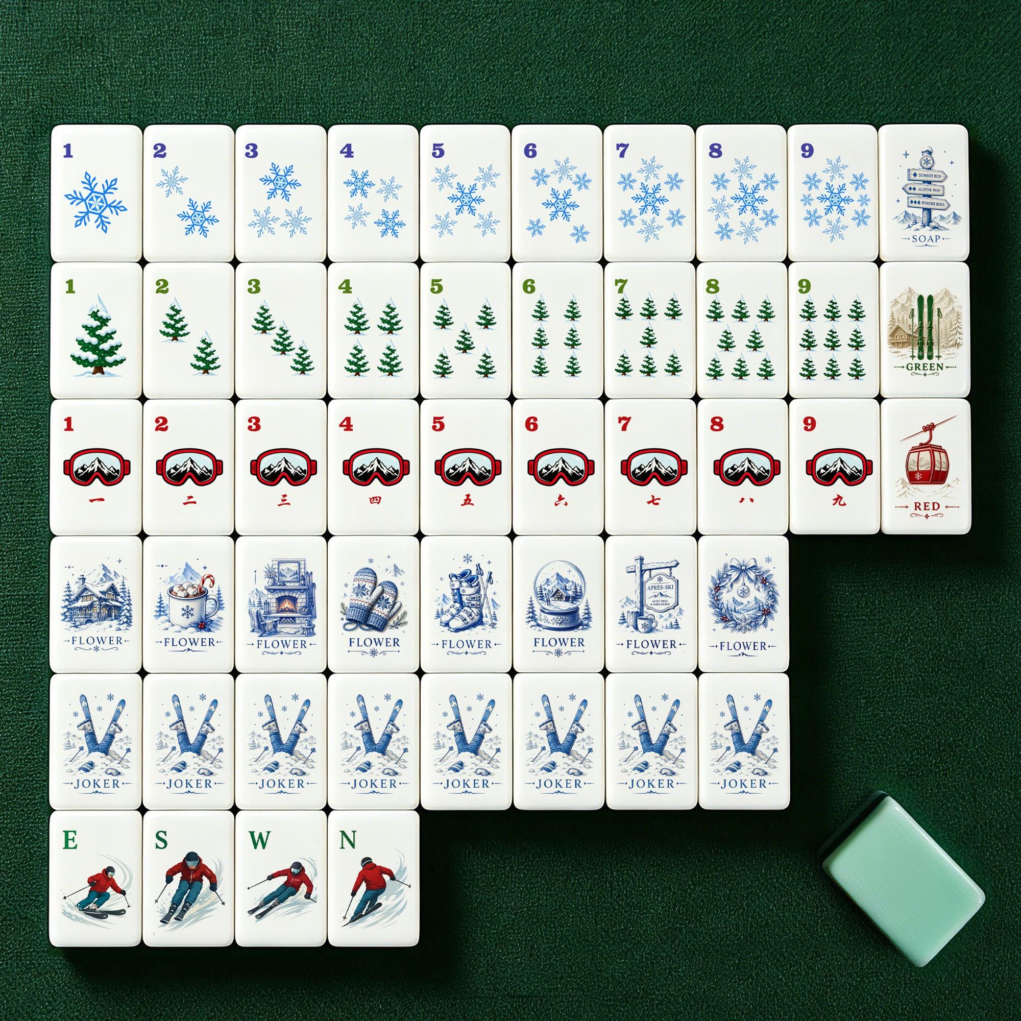 Ski Themed Mahjong Tile Set, 152 or 160 Tiles UV Print Mahjong Tiles, Gift for Ski Lovers - 2