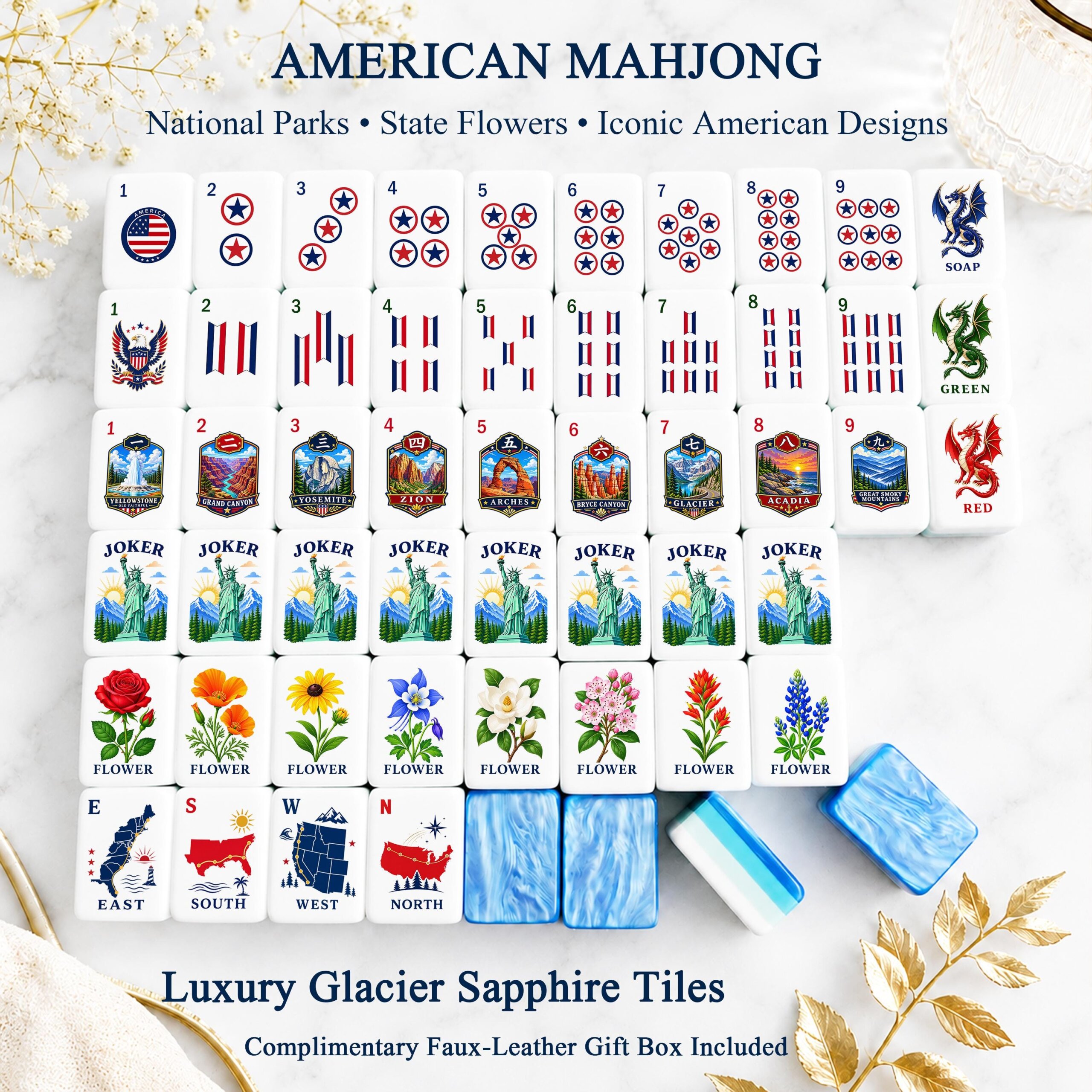American Mahjong Set, Birthday Gift for Wife Mom or Grandma, Mahjong Lover Gift, National Parks Acrylic Tiles - 2