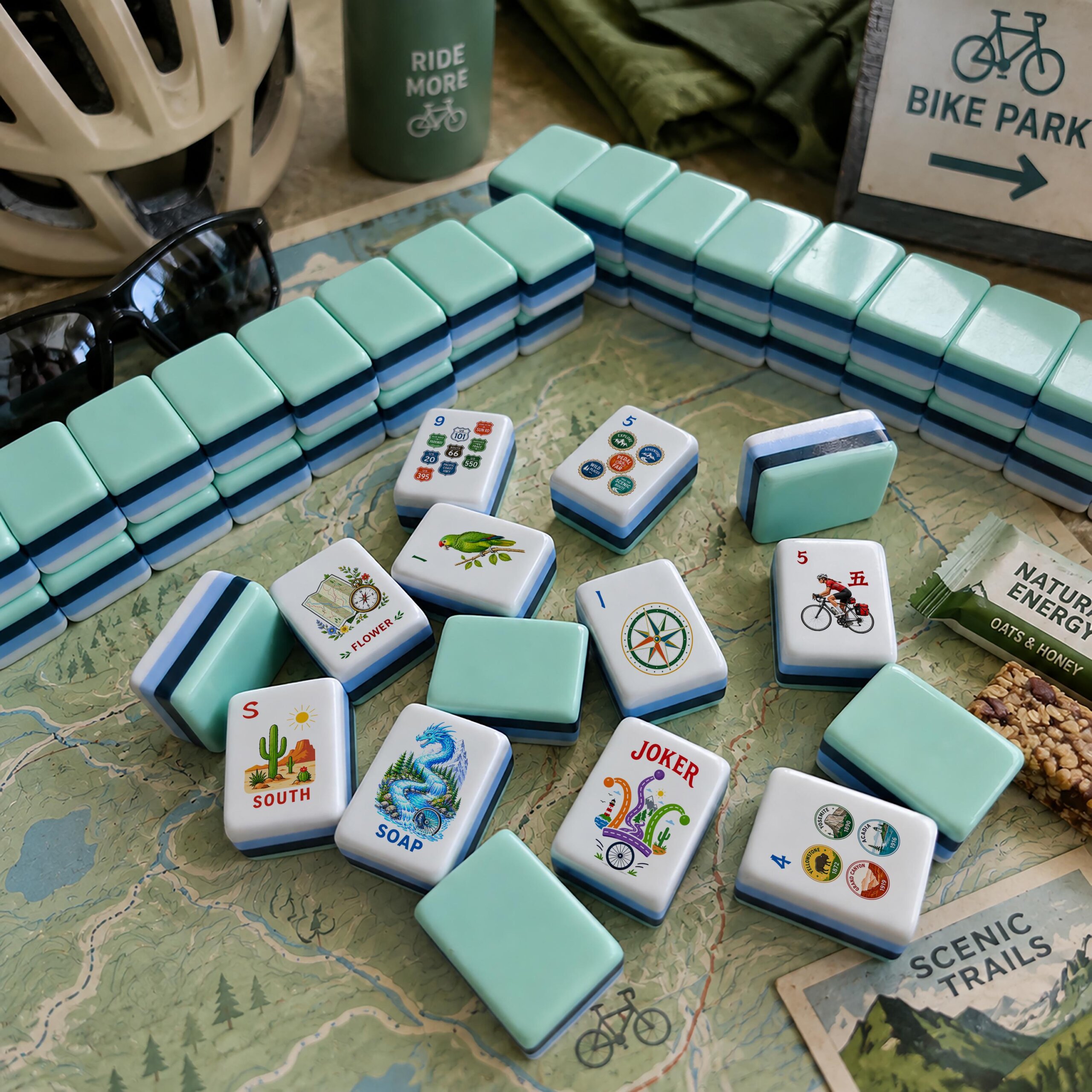 Cycling Park Mahjong Set, American Mahjong Tiles, UV Printed Acrylic Bicycle Game Gift - 2