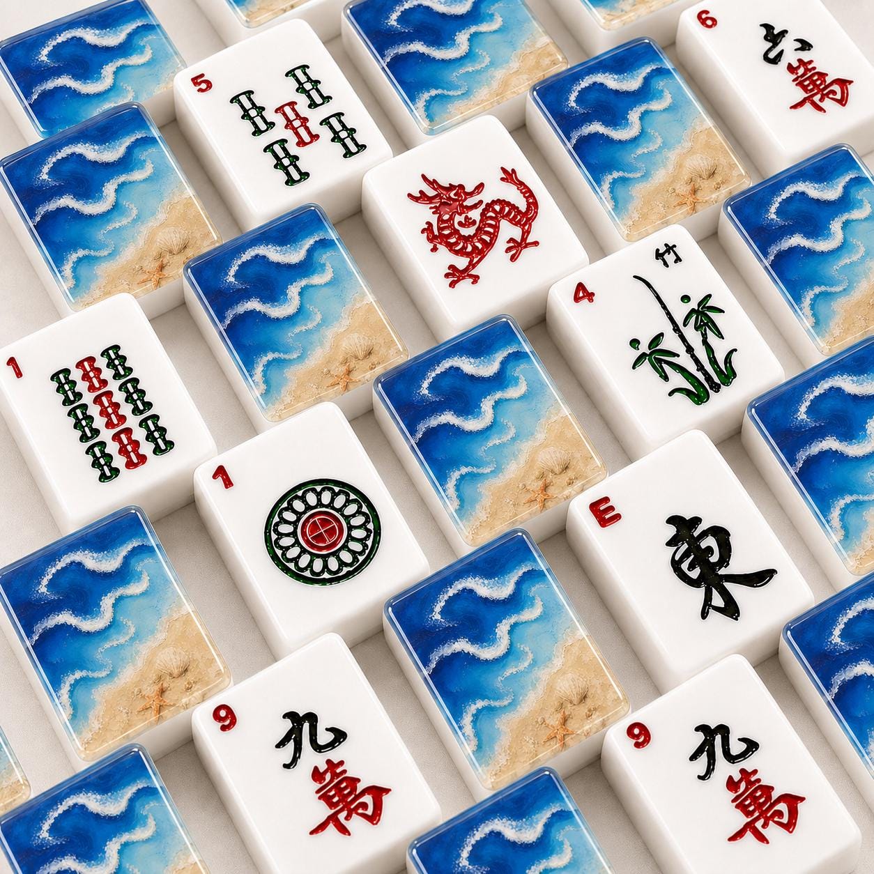 Ocean Mahjong Tiles, 1.4"x1.0"x0.6" Luxury American Mahjong Tiles, Blue Coastal Mahjong Gift, Premium American Mahjong T