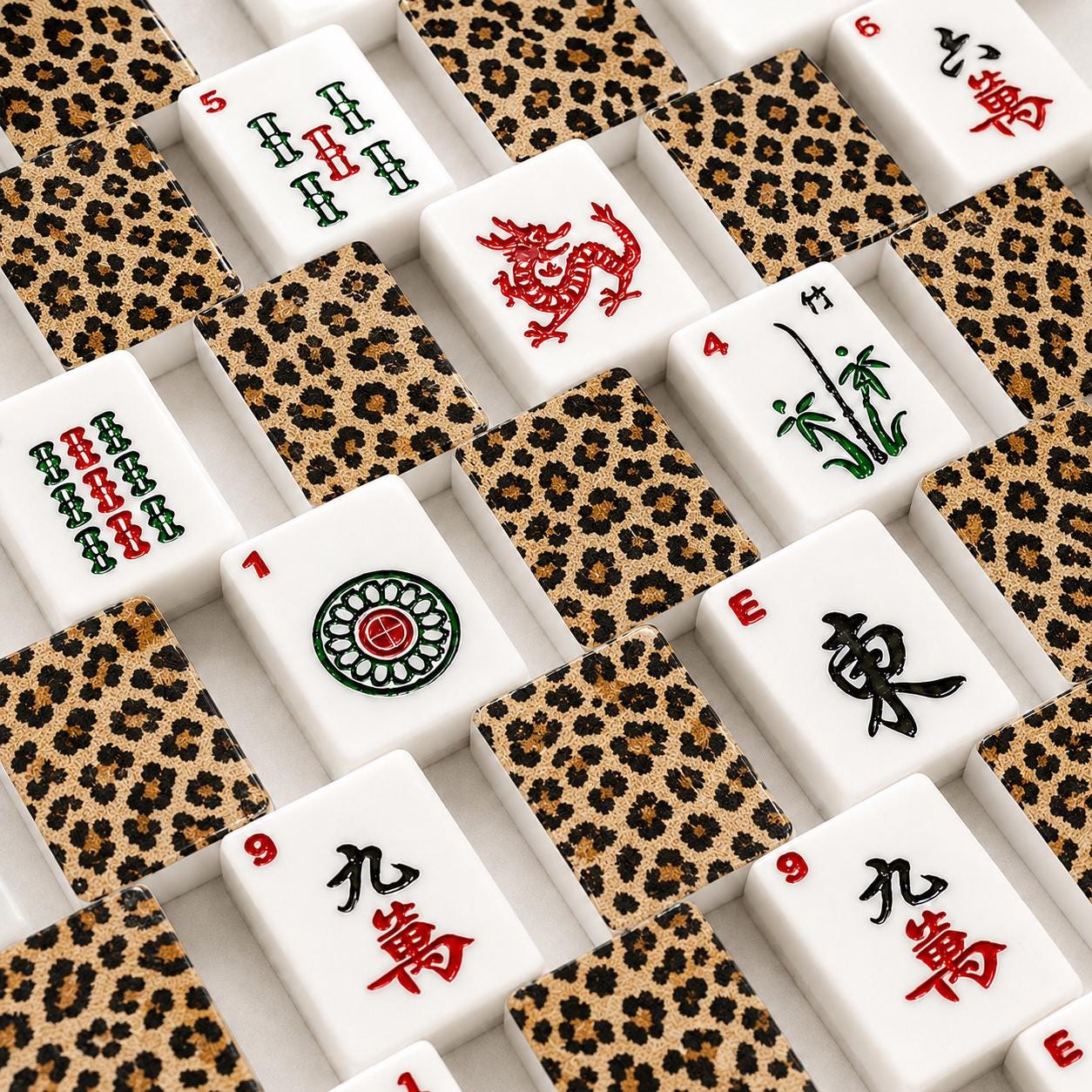 Leopard Mahjong Tiles |1.4"x1.0"x0.6" American Mahjong Acrylic Tiles with Leopard Print Backs | Preppy Luxe Mahjong Gift