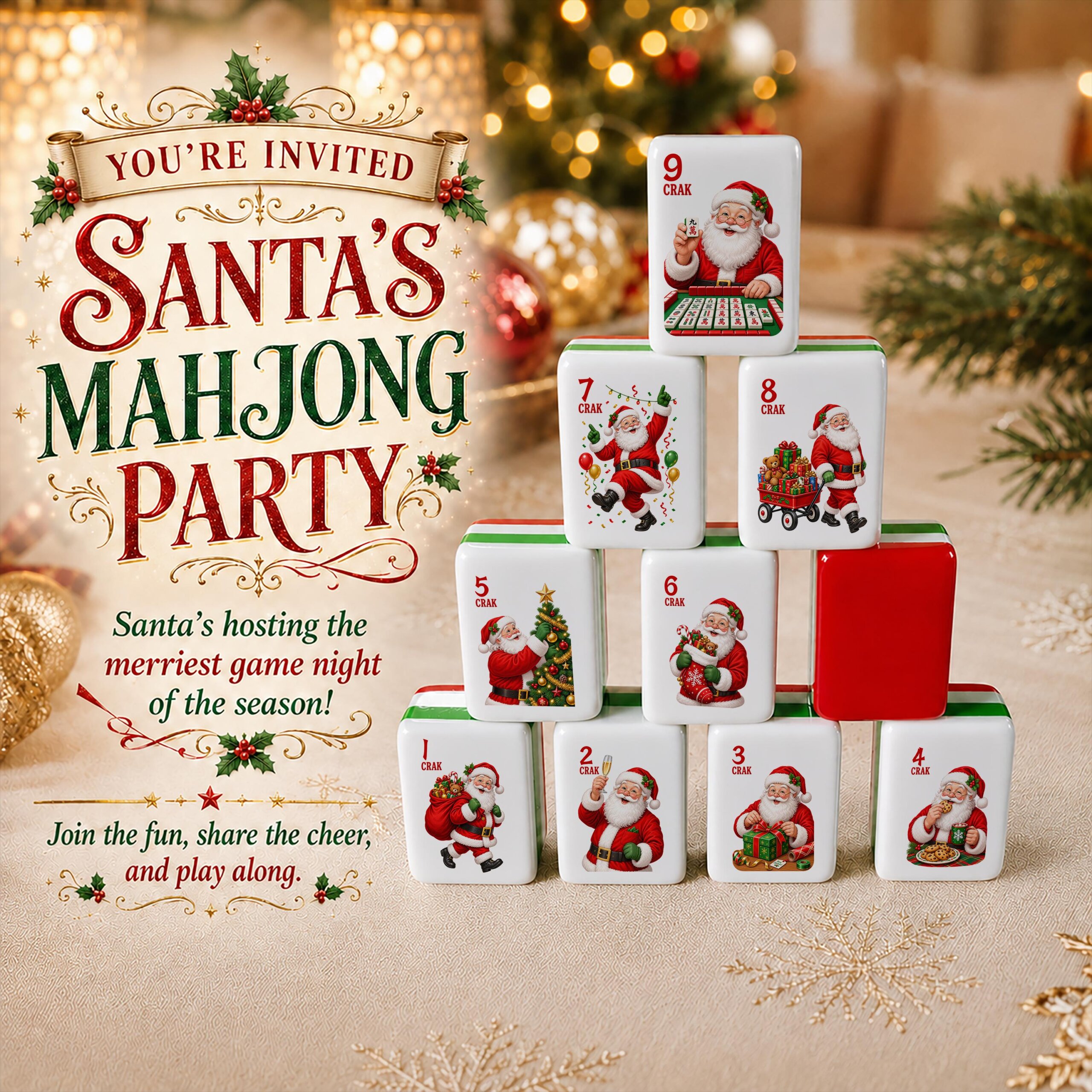 Christmas American Mahjong Set, 160 Mah Jongg Tiles, Santa Mahjong, Matching Mahjong Mat Option, Holiday Mahjong Game -