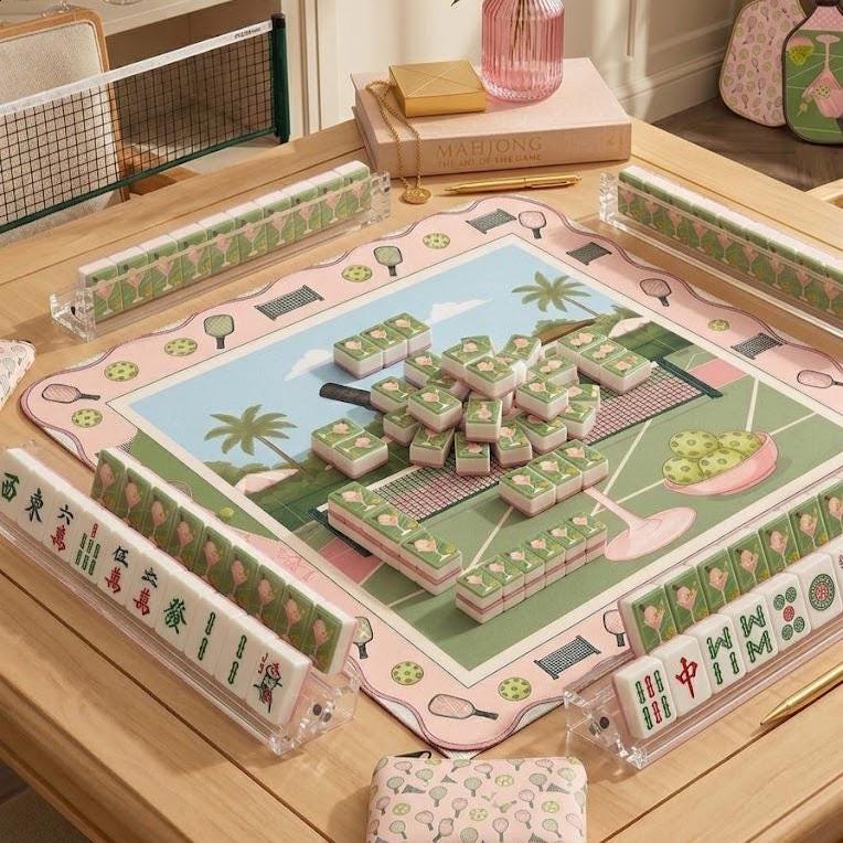 Pickleball Mahjong Tiles | 1.4"x1.0"x0.6" Luxury American Mahjong Tiles | Pink Green Pickleball Mahjong Set, Aesthetic M