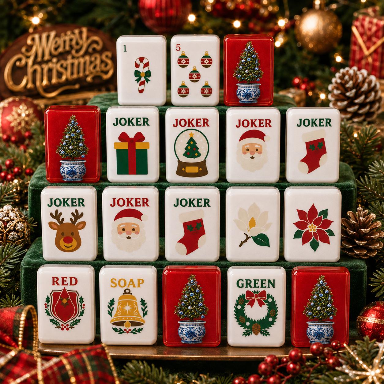 Holiday Mahjong Tiles Set, Christmas Acrylic Mahjong Tiles, Festive American Mahjong Set, Unique Christmas Gift - 2