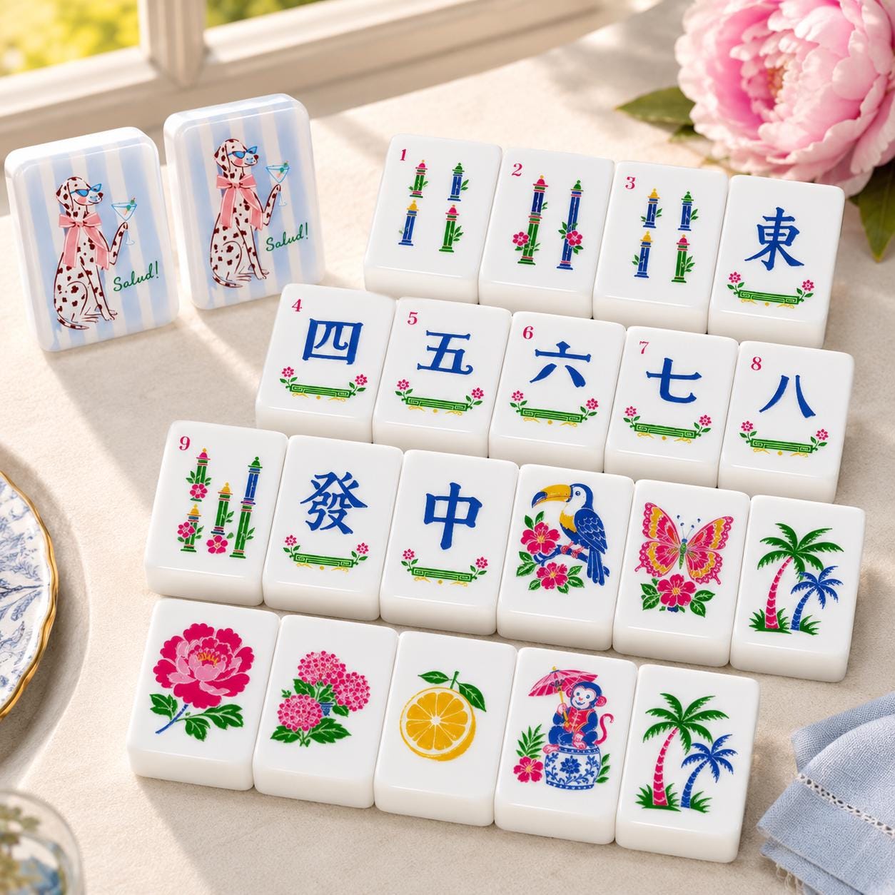 Dalmatian Mahjong Tiles Set, Luxury Acrylic American Mahjong Tiles, Dog Lover Mah Jongg Game Set, Preppy Summer Design,