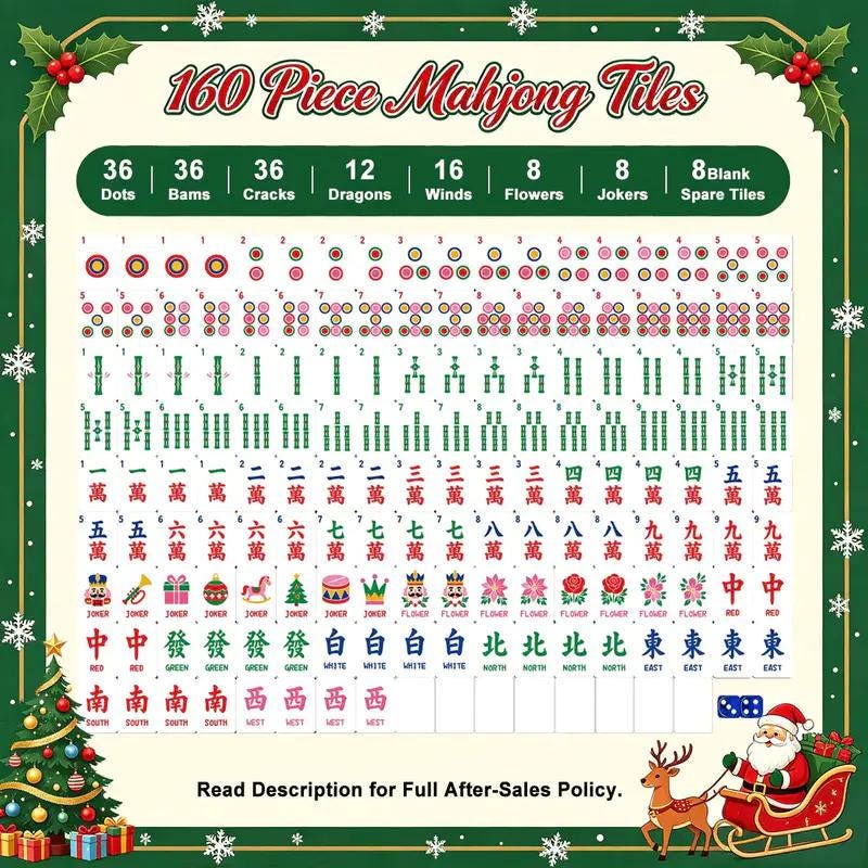 Pink Chinoiserie Christmas Mahjong Tiles Set | 1.4"x1.0"x0.6" Acrylic American Mah Jongg Tiles | 160 pc Holiday Mahjong
