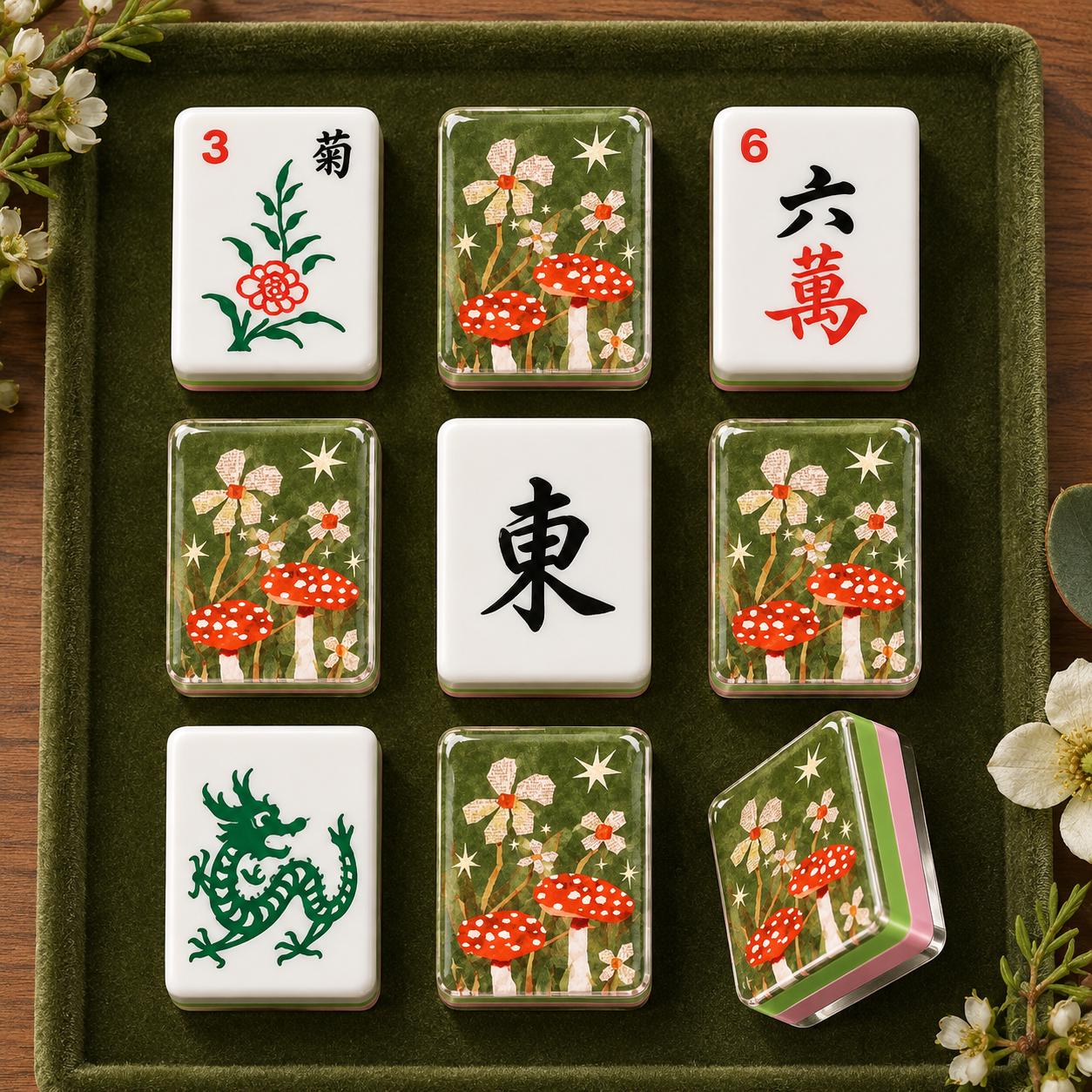 Woodland Mushroom Mahjong Tiles, 1.4" Acrylic American Mahjong Set, Cottagecore Forest Tile Set, Botanical Mahjong Gift,