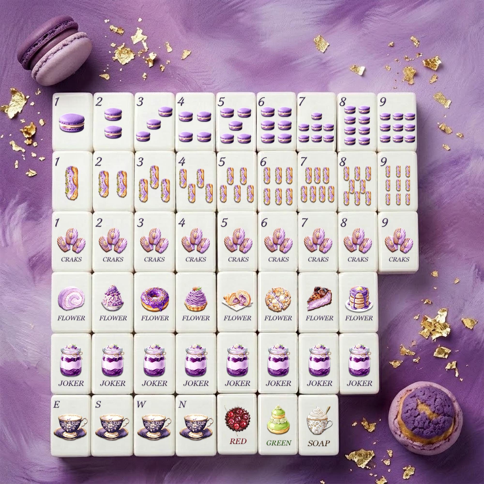 High Tea Collection American Mahjong Tiles | Purple Dessert Theme (152 Tiles) - 2