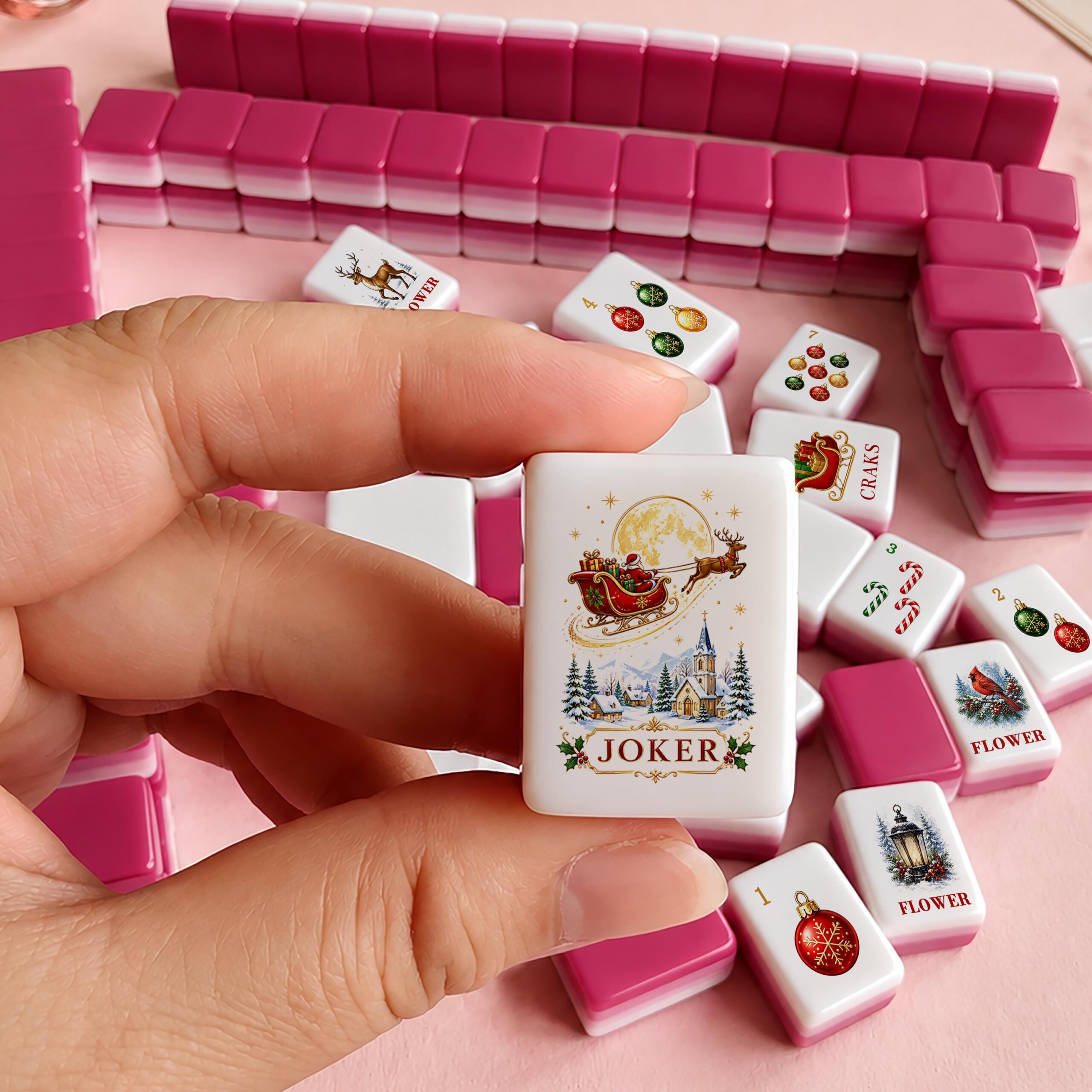 Christmas Mahjong Set, American Mahjong Tiles, UV Printed Acrylic Holiday Game, Christmas Gift for Mahjong Lovers - 2